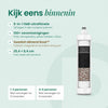 Doorsnede van het PureFilter Mineral+ filterpatroon met de filterlagen en de afmeting 25,4 bij 6,4 centimeter