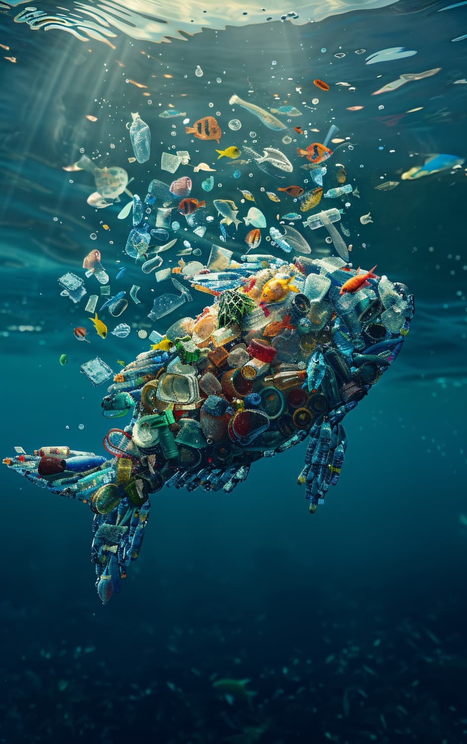 childpad gemaakt van plastic afval onder water — symbool voor microplastics en verontreinigingen in kraanwater